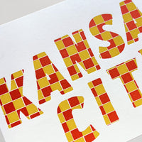 Kansas City Checkered Postcard - Red and gold